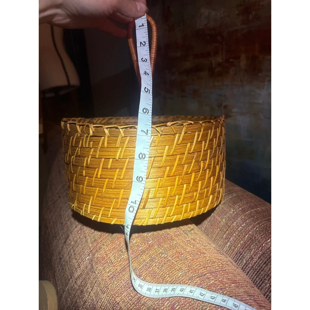 Pottery Barn Naturals Hand Woven Rattan Utensil Caddy Round Silverware Organizer